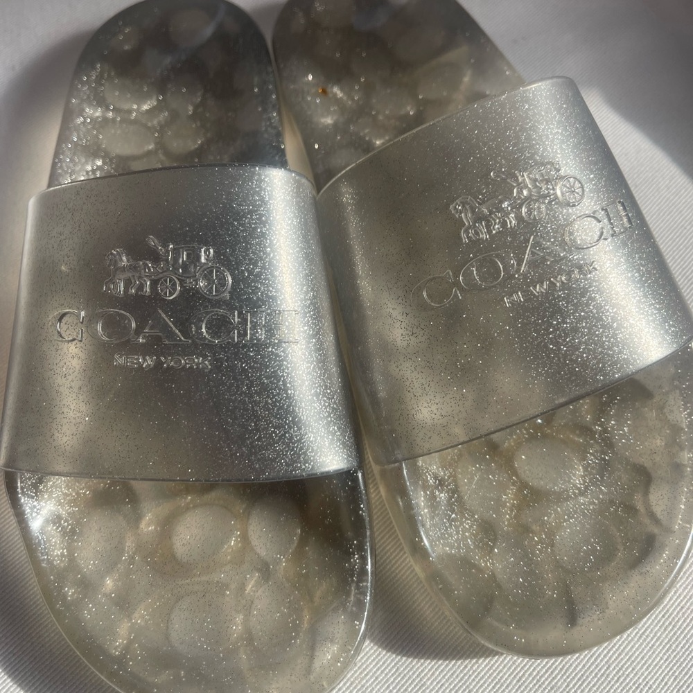 Coach Jelly Silver Glitter Slides